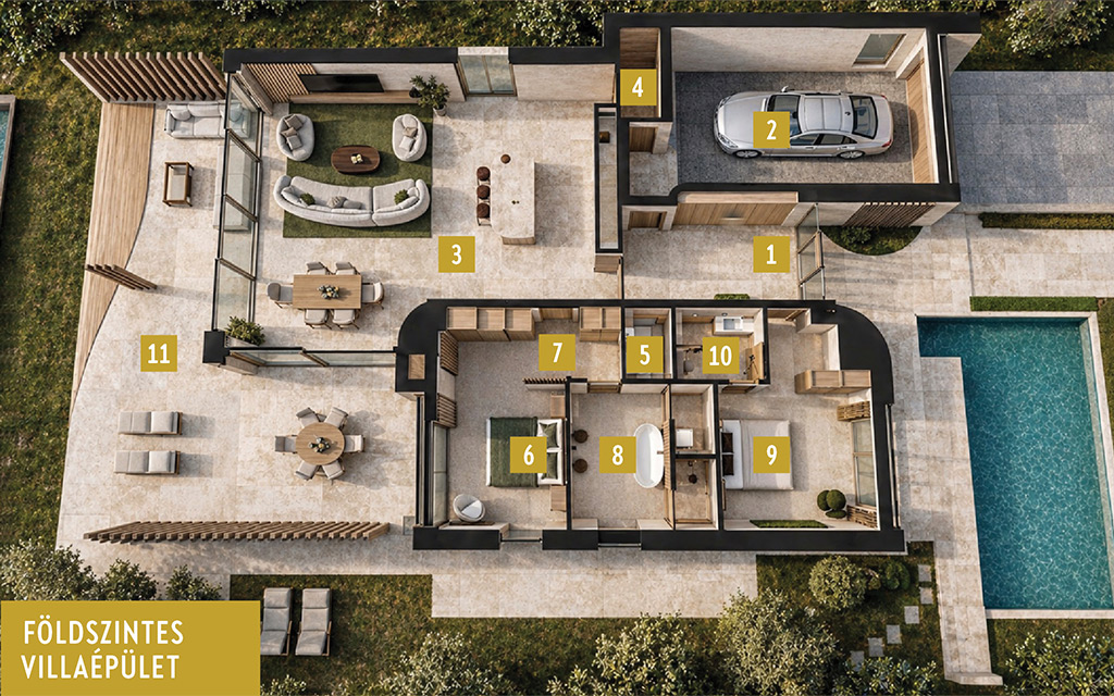 Ebenerdiger Grundriss der Luxusvilla